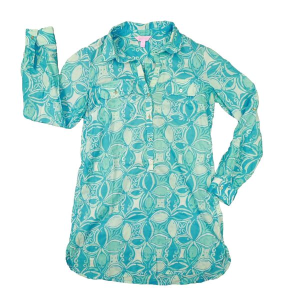 Lilly‎ Pulitzer Captiva Tunic Top Blue What A Racquet 54519 size XS - Picture 1 of 8